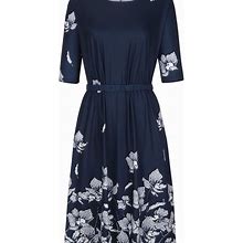 Floral Print Dresses, Women's Dresses Casual Floral Printed Crewneck Midi Dresses,Blue,Must-Try,By Temu