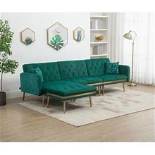 3-Person Sectional Sofa Polyester Padded Convertible Futon Couch Living Room Accent Sofa With Ottoman Included And Metal Legs