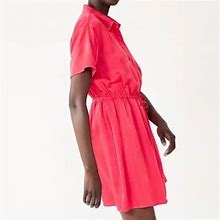 Nine West Dresses | Nine West Button Down Tie Waist Short Slv Shirt Dress Pink/Red Women's Xl New | Color: Pink/Red | Size: Xl