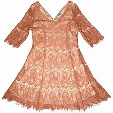 Andree Dresses | Andre Peach / Cream Lace Dress Euc Small | Color: Cream/Orange | Size: S