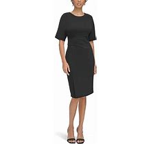 Calvin Klein Scuba Crepe Short Sheath Dress With Waistline Pleating Detail Women's Clothing Black : 4