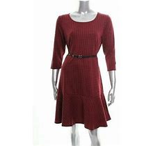 Women's Ny Collection Petite Ponte-Knit Belted Plaid Wine Check Dress