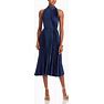 Sam Edelman Women's Pleated Satin High Neck Midi Dress - Blue - Size 12 - Navy