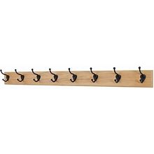 Solid Oak Wall Coat Rack, Bronze Hooks, Natural, 41"X3.5", 8-Hooks, Storage Hooks & Racks, By Pegnadrail