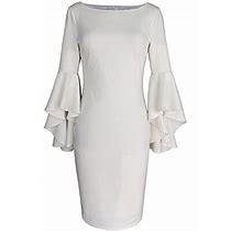 Vfshow Womens Ruffle Bell Sleeves Business Cocktail Party Sheath Dress 1223 Wht Xl, Off-White