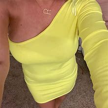 Parisian Works Dresses | Parisian Neon Yellow One Shoulder Bodycon Mini | Color: Yellow | Size: 12, But Fits Like Medium