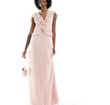 TFNC Tall Bridesmaid Chiffon Maxi Dress With Ruffle Detail In Mauve-Pink - Pink (Size: 0)