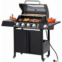 Outdoor Propane Gas Grill, 4-Burner BBQ Gas Grill Propane With Side Burner 50,000 BTU Barbecue Grill Cart For Patio Garden Cooking Picnic Backyard Ca