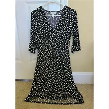 Ann Taylor Loft Black/White Leaf Print Jersey Dress, Size 0