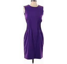 Calvin Klein Casual Dress - Sheath Crew Neck Sleeveless: Purple Print Dresses - Women's Size 4