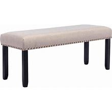 Duhome Upholstered Entryway Bench, Fabric Bedroom Bench Ottoman Bench Dining Bench With Nailhead Trim Accent Bench With Wood Legs, Cream