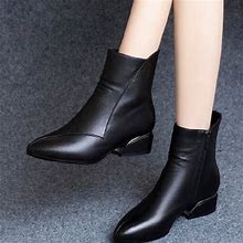 Small Short Boots Soft Leather Thick Heel Medium Heel 2022 Autumn And Winter New Women's Black