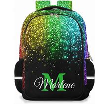 OMFUNS Personalized Kids Backpack Rainbow Glitter For Boys Girls, Custom Backpack Travel School Bag Bookbag Lightweight Daypack