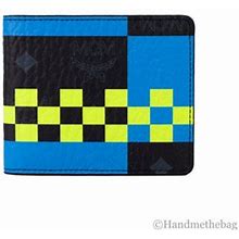 Mcm Aren Small Checkerboard Print Black Multi Visetos Leather Slim Bifold Wallet