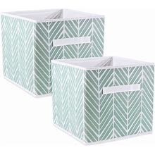 DII Nonwoven Polyester Cube Herringbone Mint Square, Set Of 2, Green, Household Storage Containers, By Design Imports
