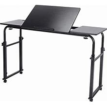 Overbed Table With Rolling Wheels, Height And Length Adjustable Mobile Computer Desk Across Bed Laptop Cart Workstation With Tilting Tabletop For Hom