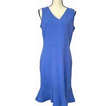Talbots Faux Wrap Ruffle Hem Sheath Dress L LP Petite Blue Sleeveless Women's