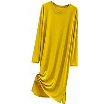 Aherbiu Pajamas Dresses For Women Long Sleeve Crewneck Comfy Sleepwear Split Homewear Pjs Dress