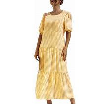 Summer Savings Clearance 2022! Befoka Women's Summer Casual Maxi Dress Bohemian Floral V-Neck Puff Short Sleeve Beach Tiered Sundress Long Swing Dress
