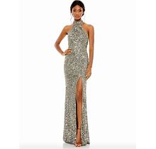 Mac Duggal Dresses | Mac Duggal Dress Size 14 Evening Gown Sequin Open Back Halter New Silver | Color: Gold/Silver | Size: 14