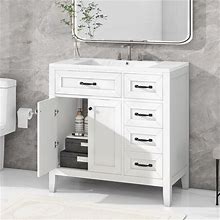 Solid Wood Bathroom Vanity With Sink Combo And Drawers - White