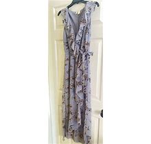 Japna Dress S Ladies Grey Blush Floral Wrap Attach-Tie Ruffle V-Neck