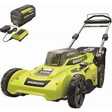 RYOBI 40V Brushless 20 in. Cordless Battery Walk Behind Push Lawn Mower With 6.0 Ah Battery And Charger RY401110-Y