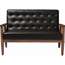 Sorrento Mid-Century Retro Modern Black Faux Leather Upholstered Wooden..., Loveseats, By Baxton Studio