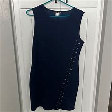 Venus Dresses | Navy Blue Dress Womens Size L With Criss Cross Side Detail- Sexy Sexy | Color: Blue | Size: L
