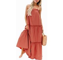 CUPSHE Women's Ruffle Beach Dress Backless Spaghetti Strap Loose A Line Sleeveless Maxi Summer Dresses