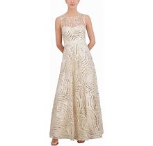 Eliza J Petite Illusion-Yoke Sleeveless Gown - Champagne - Size 4P