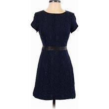 LC Lauren Conrad Casual Dress - A-Line Crew Neck Short Sleeves: Blue Print Dresses - Women's Size 2
