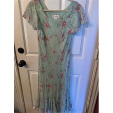 Chadwicks Floral Dress Mint Green And Pink P Petite Flutter Sleeve Fit And Flare