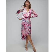 Women's Long Sleeve Burnout Ruched Front Midi Dress In Fractal Floral Ecru Size 2 | White House Black Market