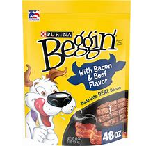 Purina Beggin' Strips Real Meat Dog Treats, Bacon & Beef Flavors, 48 Oz. Pouch