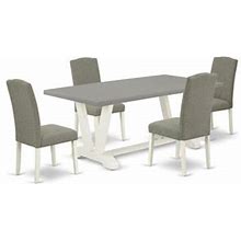 East West Furniture V-Style 5-Piece Wood Dining Set With Fabric Seat In White