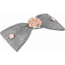 1928 Silver Tone Pink Porcelain Flower Mesh Bow Hair Barrette