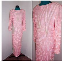 HEAVY//Blush Pink Sequin Dress//Vintage Beaded Gown// Pearls//Iridescent//Bedazzling Long Formal Gown//Geometric//