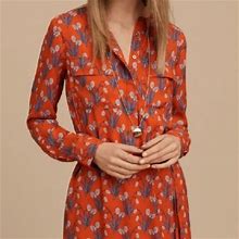 Loft Dresses | Ann Taylor Loft Tulip Button-Up Shirt Dress. Size Small Petite. | Color: Blue/Orange | Size: Sp