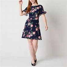 Jessica Howard Short Sleeve Floral Puff Print Fit + Flare Dress | Blue | Womens 12 | Dresses Fit + Flare Dresses | Spring Fashion