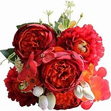 FRAKYEN 5 Bundles Artificial Plants & Flowers 5 Head Artificial Wedding Home Bouquet Decorative Peony Rose Bundles Flowers For Window Garden Office P