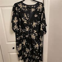 Shein Dresses | Tropical Print Button Down Dress | Color: Black/Cream | Size: 3X
