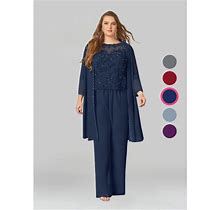 Azazie Plus Size Jumpsuit/Pantsuit Boatneck Floor-Length Chiffon Mother Of The Bride Dresses, Dark Navy , Size A30-Azazie Florida Jumpsuit