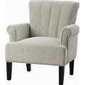 Modern Accent Living Room Chairs, Comfy Polyester Upholstered Club Chair With Rivet Tufted Scroll Arm, Tufted Arm Chair For Living Room, Reading