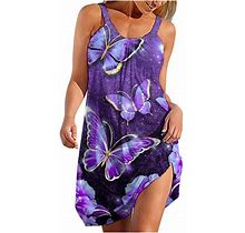 Black And Friday Deals 2023 Women's Casual Sleeveless Printing Camise Hem Loose Ladies Beach Dress