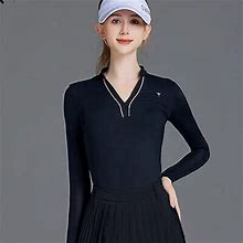 Sg Women V-Neck Long-Sleeve Golf Shirt Lady A-Lined Pleated Skirt Slim