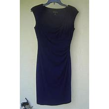 Connected Navy Blue Empire Pleated Career Sheath Dress Size 8 P Petite