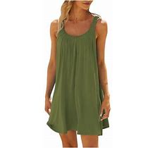 Lovskoo 2024 Women Summer Dresses Sun Dresses Beach Dress Casual Vacation Short Halter Dresses Olive Green