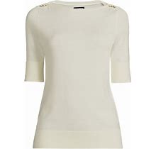 Lands' End Women's Ivory Women Cotton Modal Button Shoulder Boatneck Sweater - - - Large