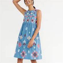 Anthropologie Dresses | Anthropologie Womens Dress Embroidered Mini Size Large Blue Boho Hippie Couture | Color: Blue | Size: L